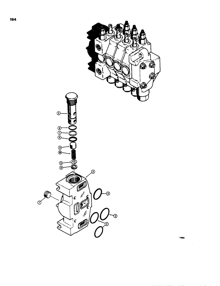 Схема запчастей Case 35 - (194) - COMMERCIAL BACKHOE CNTRL VALVE, D54597 BACKHOE INLET SECTION 