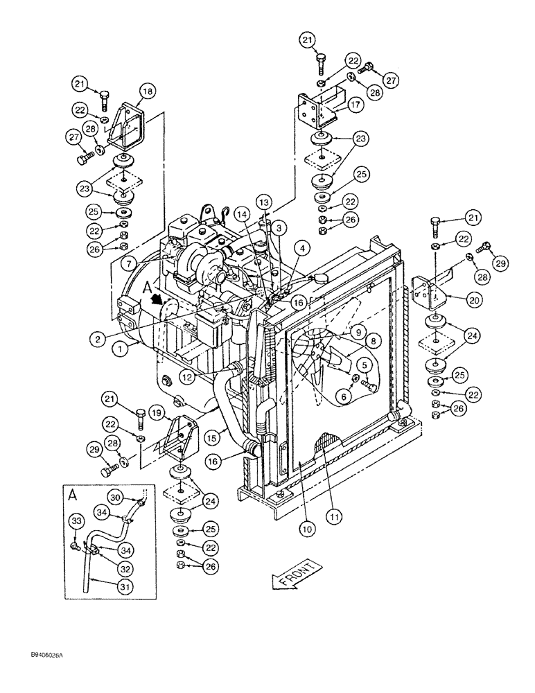 Схема запчастей Case 9030 - (2-03A) - ENGINE MOUNTING, RADIATOR AND ADAPTING PARTS, P.I.N. DAC0300005 AND AFTER (02) - ENGINE