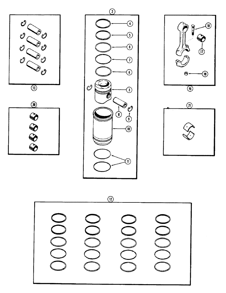 Схема запчастей Case 580 - (017A) - PISTON ASSEMBLY AND CONNECTING RODS, (188) DIESEL ENGINE USED PRIOR TO ENG. SER. NO. 2656844 (10) - ENGINE