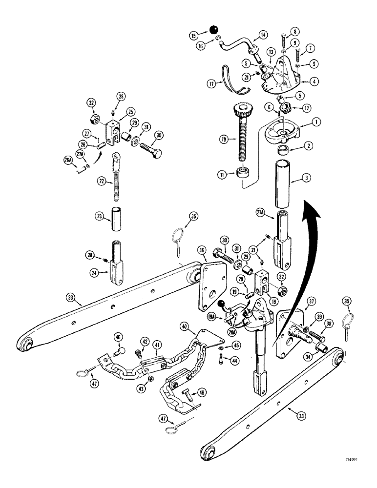 Схема запчастей Case 380CK - (184) - SELECTAMATIC HITCH, CATAGORY I-II LIFT RODS AND ARMS (09) - CHASSIS/ATTACHMENTS