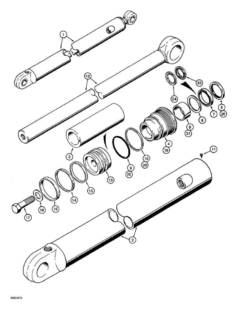 Схема запчастей Case 590L - (8-166) - BACKHOE DIPPER EXTENSION CYLINDER (08) - HYDRAULICS