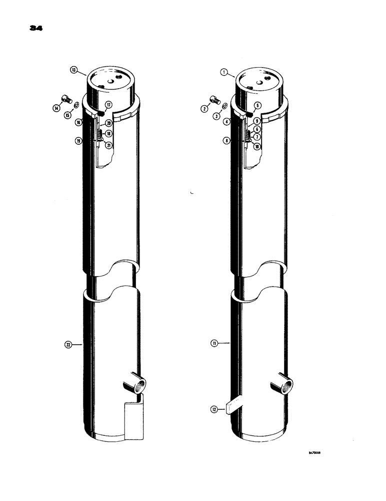 Схема запчастей Case 584 - (34) - 60969 LIFT CYLINDER, MODEL 584 AND 586 FORK LIFTS, D40847 LIFT CYLINDER (35) - HYDRAULIC SYSTEMS