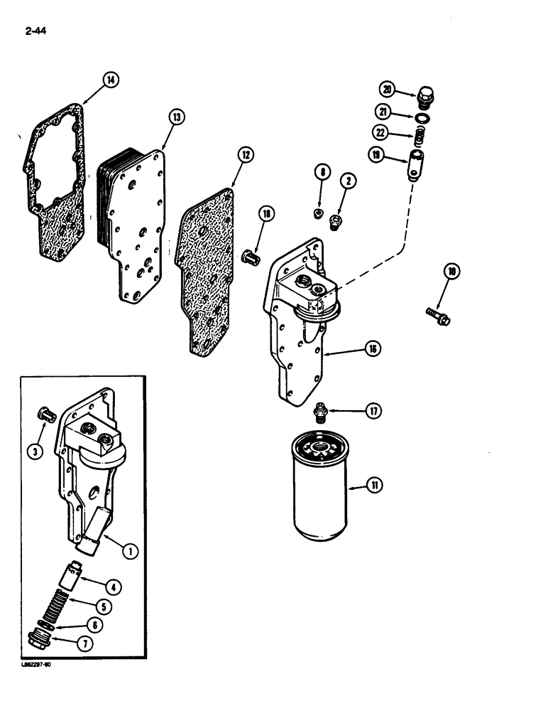 Схема запчастей Case 680L - (2-44) - OIL FILTER AND COOLER, 6-590 ENGINE, 6T-590 ENGINE (02) - ENGINE