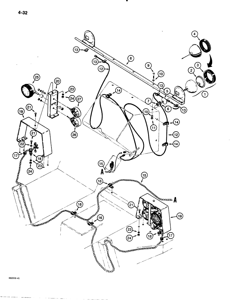 Схема запчастей Case 480E - (4-32) - TRACTOR LAMP ELECTRICAL CIRCUIT, WITHOUT CANOPY OR CAB (04) - ELECTRICAL SYSTEMS