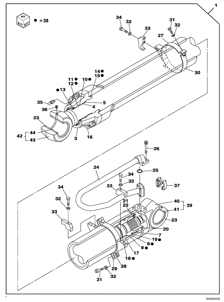 Схема запчастей Case CX470B - (08-57) - DIPPER CYLINDER (WITH SAFETY VALVE) (08) - HYDRAULICS