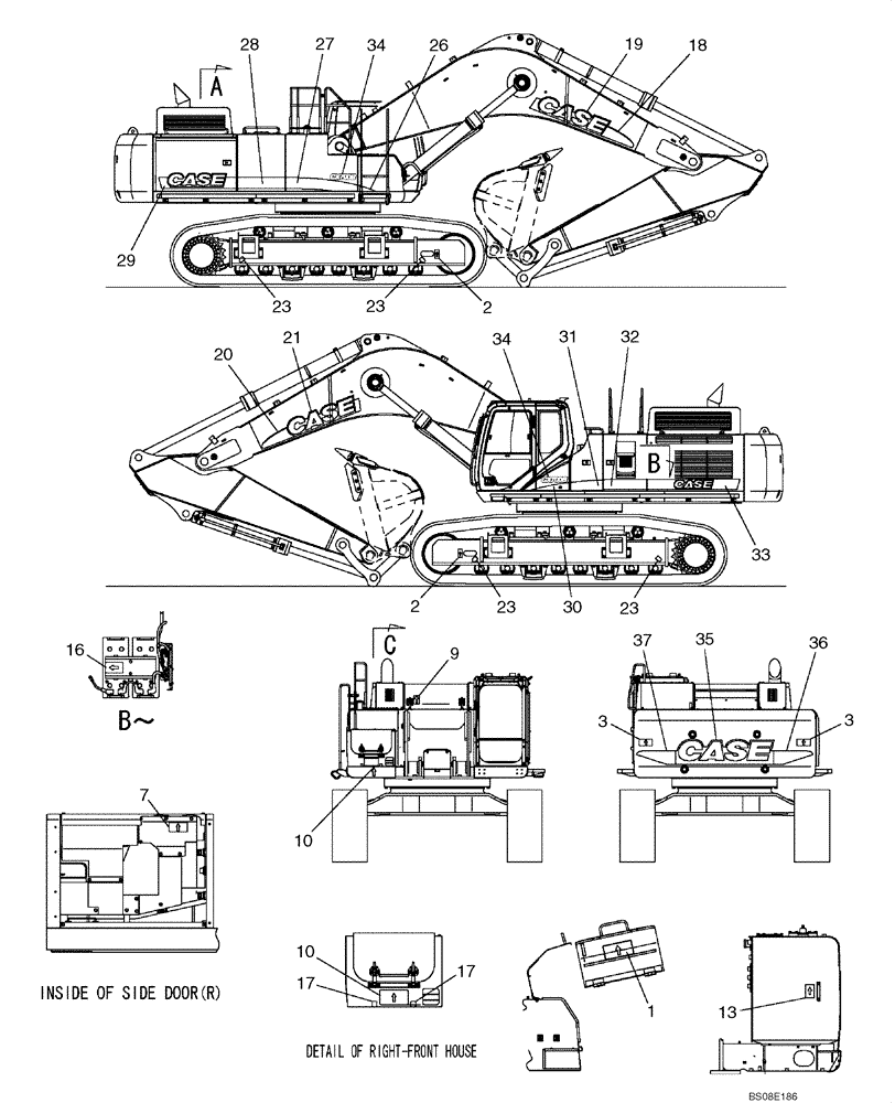 Схема запчастей Case CX700B - (09-66) - DECALS (09) - CHASSIS