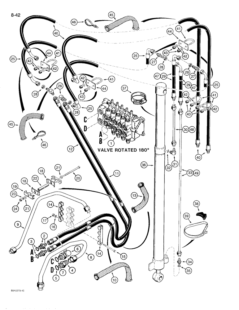 Схема запчастей Case 780D - (8-042) - BACKHOE EXTENDABLE DIPPER CYLINDER HYDRAULIC CIRCUIT, P.I.N. JJG0071751 & AFT (08) - HYDRAULICS