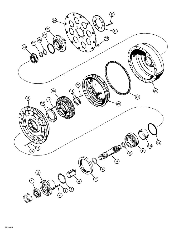 Схема запчастей Case 1150G - (6-006) - TORQUE CONVERTER, SHAFT, IMPELLER AND TURBINE (03) - TRANSMISSION