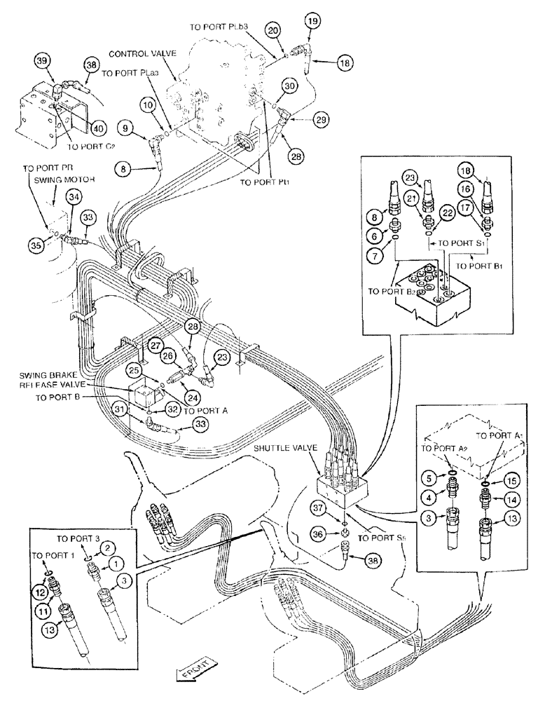 Схема запчастей Case 9050B - (8-080) - SWING CONTROL LINES (08) - HYDRAULICS