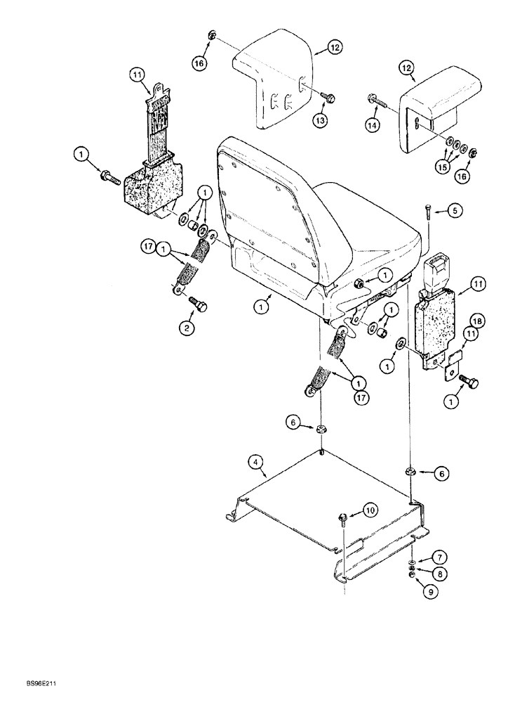 Схема запчастей Case 650G - (9-36) - STANDARD SEAT MOUNTING, ARMRESTS, AND SEAT BELT (09) - CHASSIS/ATTACHMENTS