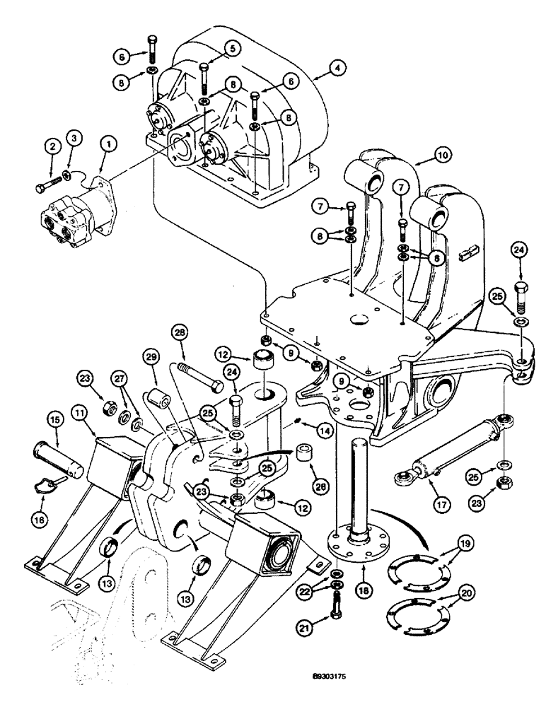 Схема запчастей Case 660 - (9-115E) - PLOW MOTOR, GEARBOX AND BLADE MOUNTING, FOR INTEGRAL QUAD FRAME (09) - CHASSIS/ATTACHMENTS