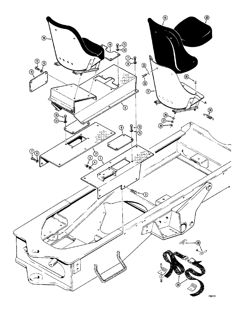 Схема запчастей Case 400C - (182) - SYNCHROMESH TRANSMISSION, SEAT AND FLOOR PLATES (09) - CHASSIS