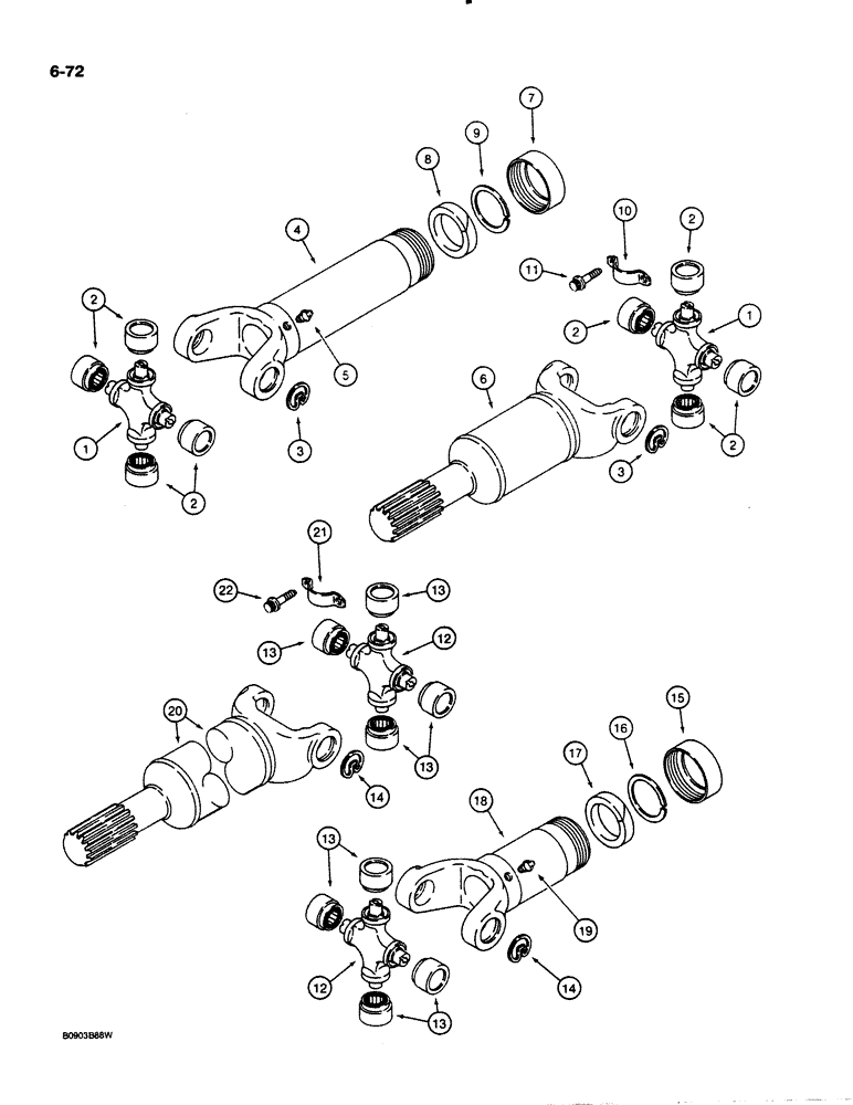 Схема запчастей Case 621 - (6-072) - CENTER AND REAR DRIVE SHAFT, PRIOR TO P.I.N. JAK0020901 (06) - POWER TRAIN