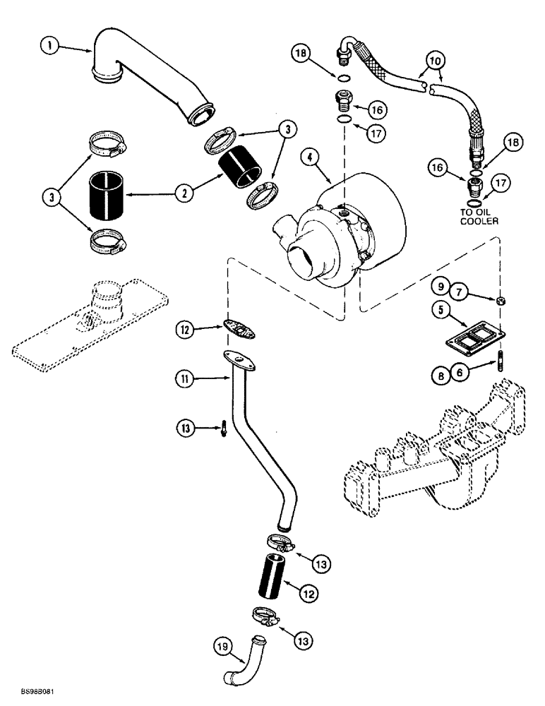 Схема запчастей Case 860 - (2-22) - TURBOCHARGER SYSTEM - 4T-390 ENGINE (02) - ENGINE