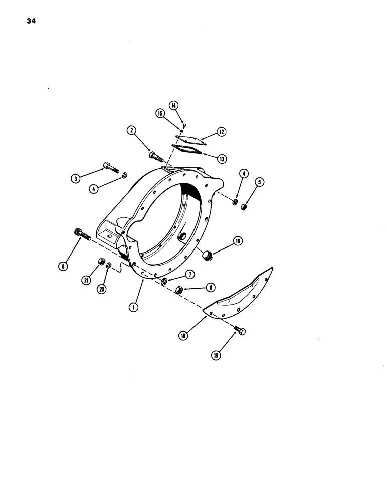 Схема запчастей Case W24B - (034) - FLYWHEEL HOUSING, (504BD) AND (504BDT) DIESEL ENGINES (02) - ENGINE