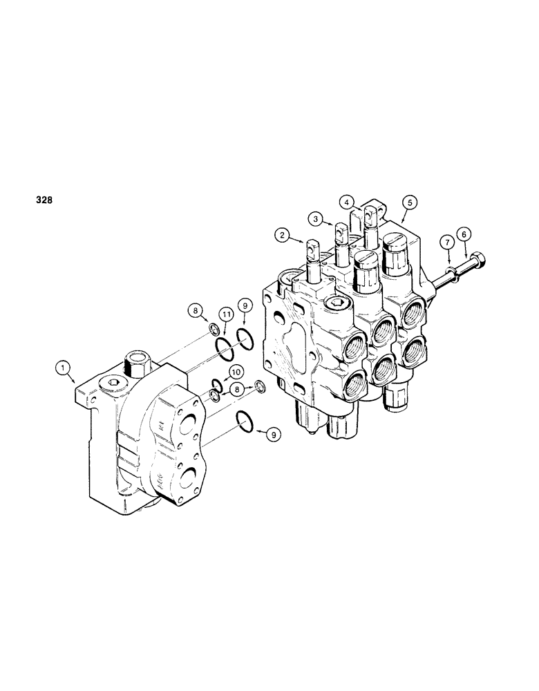 Схема запчастей Case 1150D - (328) - R45515 THREE SPOOL VALVE, TILT DOZER WITH RIPPER, R45516 (08) - HYDRAULICS