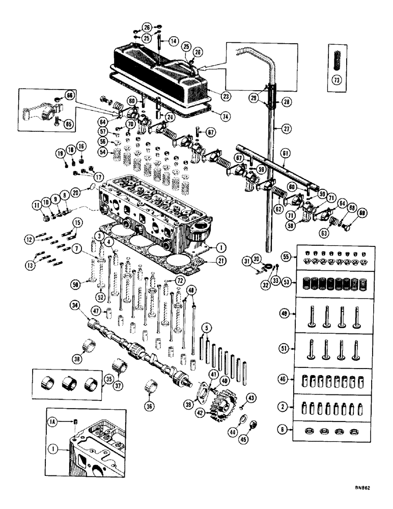 Схема запчастей Case 1000D - (018) - CYLINDER HEAD, VALVES, AND CAMSHAFT (01) - ENGINE