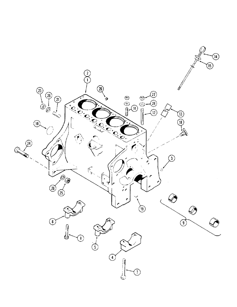 Схема запчастей Case 310G - (011A) - CYLINDER BLOCK ASSY., (148B) SPARK IGNITION ENG., CASTING NO. A36779 W/ BRACKET MOUNTED OIL FILTER (01) - ENGINE