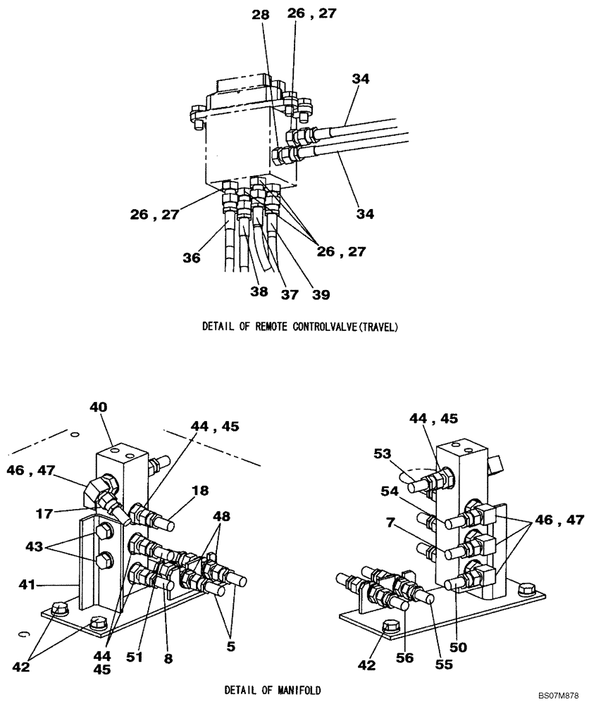 Схема запчастей Case CX75SR - (08-50[02]) - PILOT CONTROL LINES - MODELS WITH DOZER BLADE (08) - HYDRAULICS