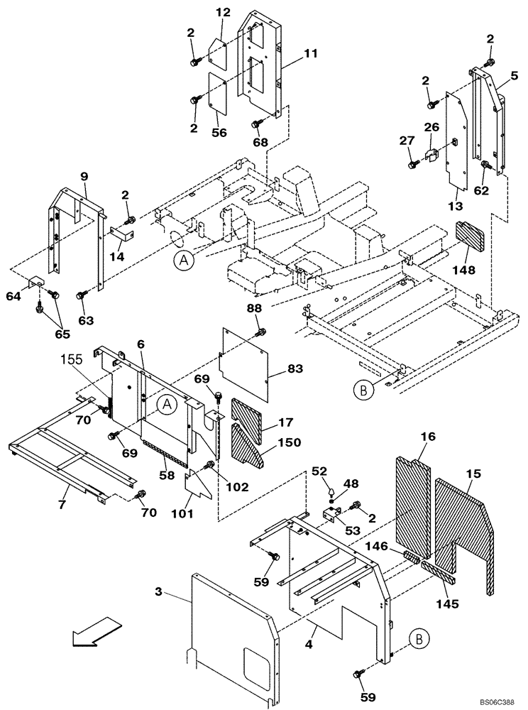 Схема запчастей Case CX240LR - (09-05) - FRAMES, COVERS - INSULATION (P.I.N. DAC0724099 - DAC0724170) (09) - CHASSIS