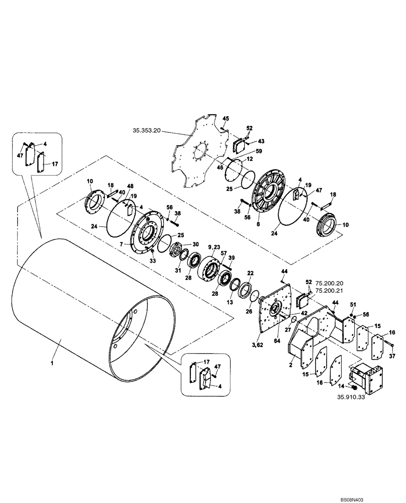 Схема запчастей Case SV212 - (75.200.01[01]) - DRUM, SMOOTH VIBRATORY - BSN DDD001149 (75) - SOIL PREPARATION