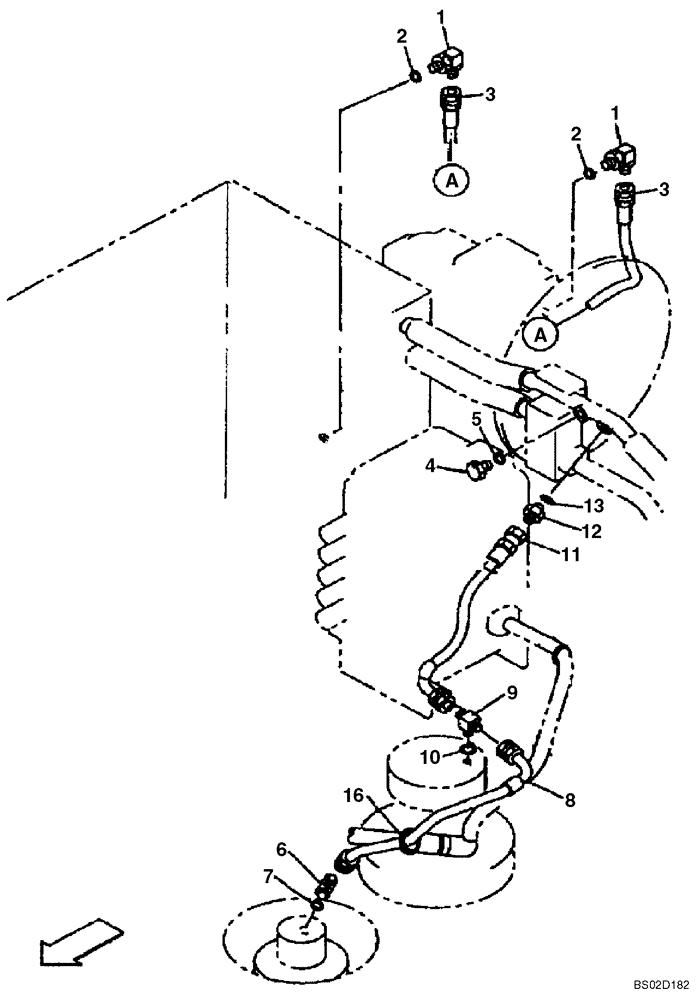 Схема запчастей Case CX130 - (08-016) - HYDRAULICS - DRAIN LINE - MODELS WITHOUT LOAD HOLD (DAC0713246 - DAC0713435) (08) - HYDRAULICS