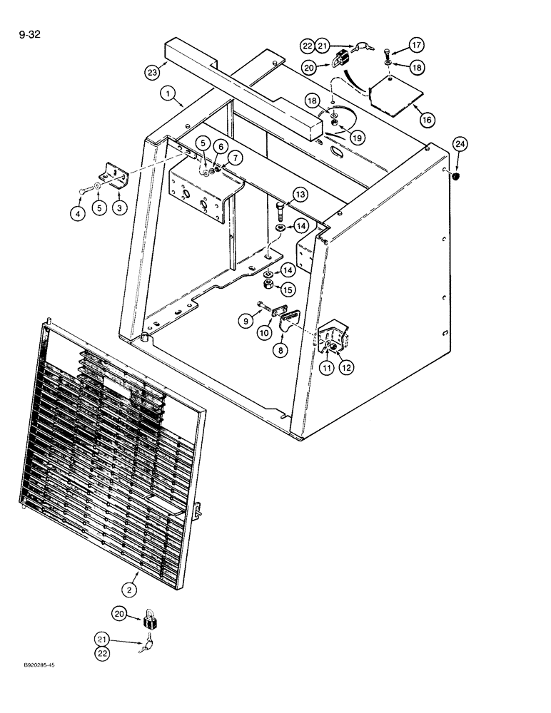 Схема запчастей Case 721 - (9-032) - RADIATOR GUARD AND GRILLE, P.I.N. JAK0022432 AND AFTER (09) - CHASSIS/ATTACHMENTS