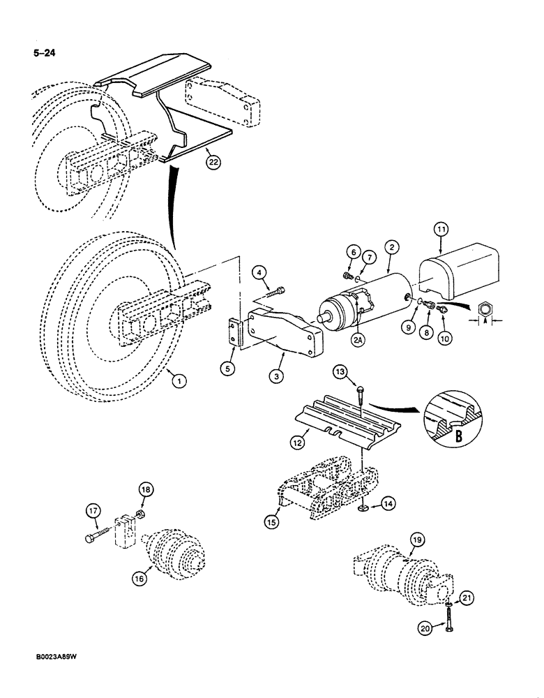 Схема запчастей Case 125B - (5-24) - TRACK ADJUSTMENT CYLINDER AND TRACK SHOES, P.I.N. 21819 THROUGH 21861 (11) - TRACKS/STEERING