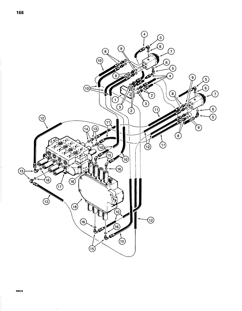 Схема запчастей Case 1280B - (168) - HYDRAULIC CIRCUIT FOR CONTROLS, FOOT CONTROL VALVE LINES (08) - HYDRAULICS