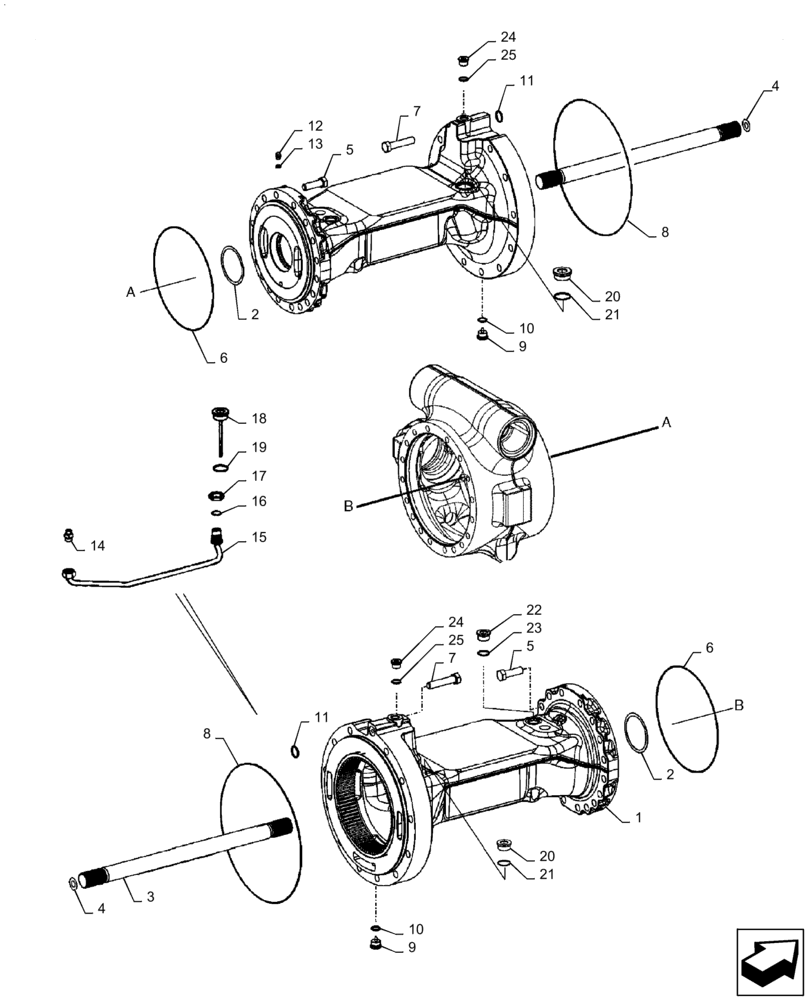 Схема запчастей Case 621F - (27.100.AB[01]) - REAR AXLE HOUSING (27) - REAR AXLE SYSTEM