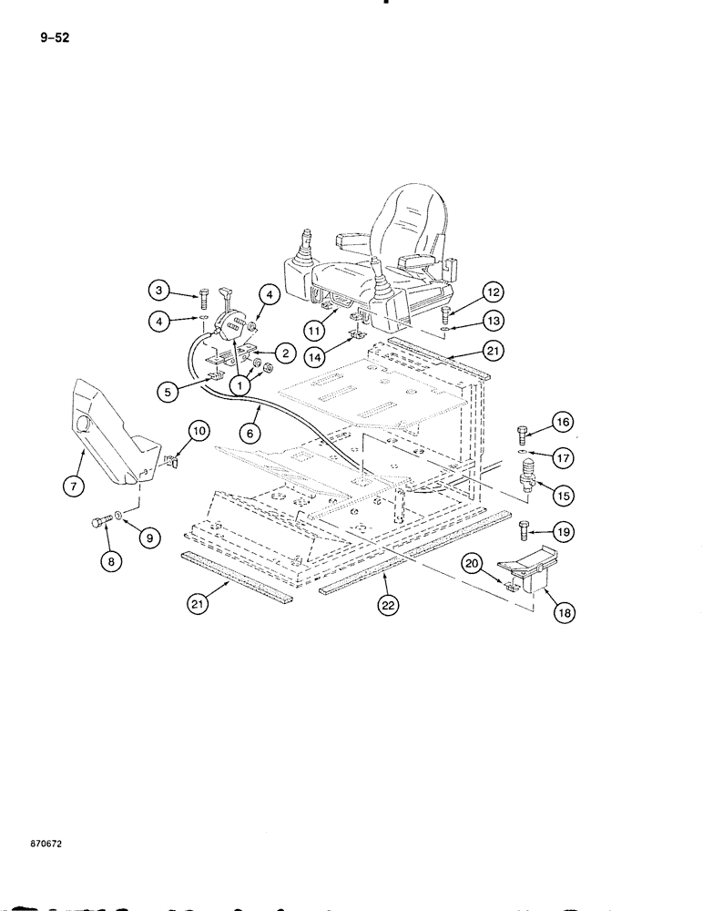 Схема запчастей Case 888 - (9-052) - OPERATOR COMPARTMENT, MOUNTING PARTS FOR SEAT AND CONTROLS (09) - CHASSIS