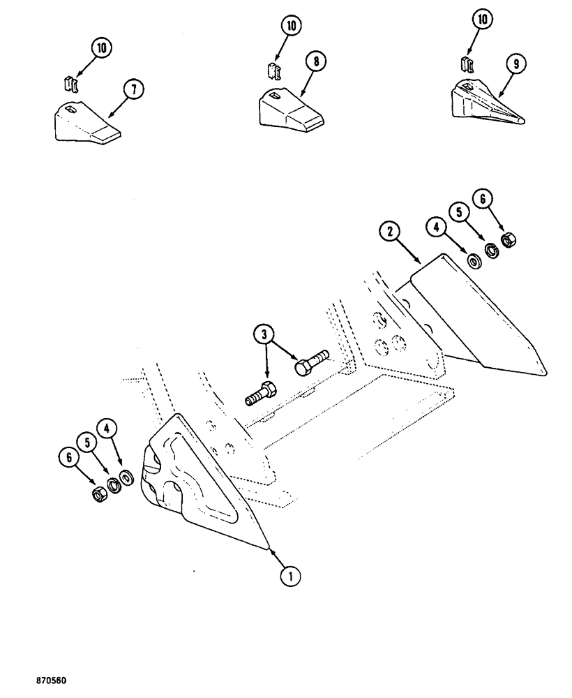 Схема запчастей Case 688 - (9-104) - BUCKET TEETH AND SIDE CUTTING EDGES (09) - CHASSIS