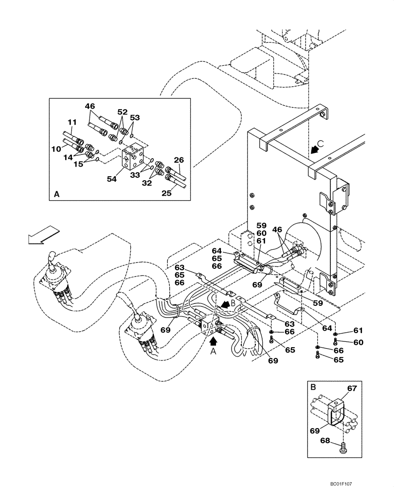 Схема запчастей Case CX800 - (08-25) - PILOT CONTROL LINES, ATTACHMENT - MODELS WITHOUT LOAD HOLD (08) - HYDRAULICS