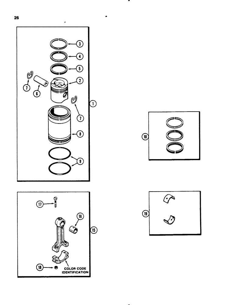 Схема запчастей Case 450B - (026) - PISTONS, 207 NATURALLY ASPIRATED DIESEL ENGINE, PRIOR TO ENGINE SERIAL NUMBER 2869290 (01) - ENGINE