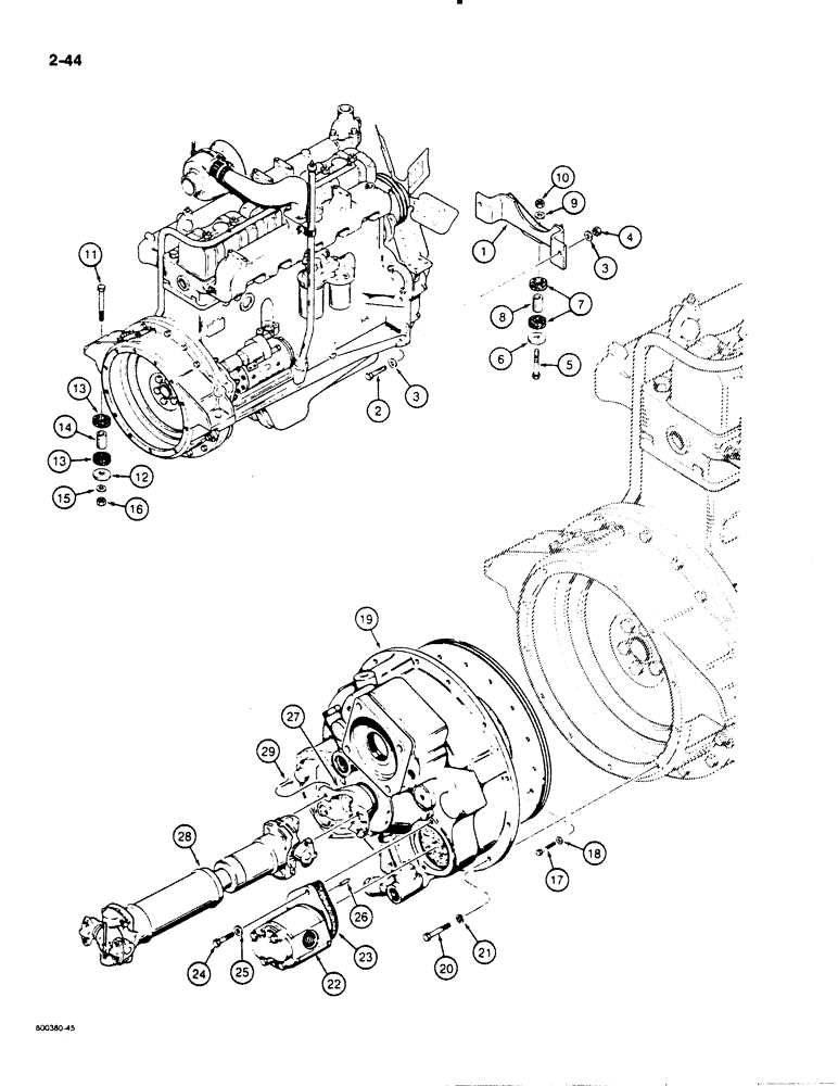 Схема запчастей Case 1455B - (2-44) - ENGINE AND TORQUE CONVERTER MOUNTING (02) - ENGINE