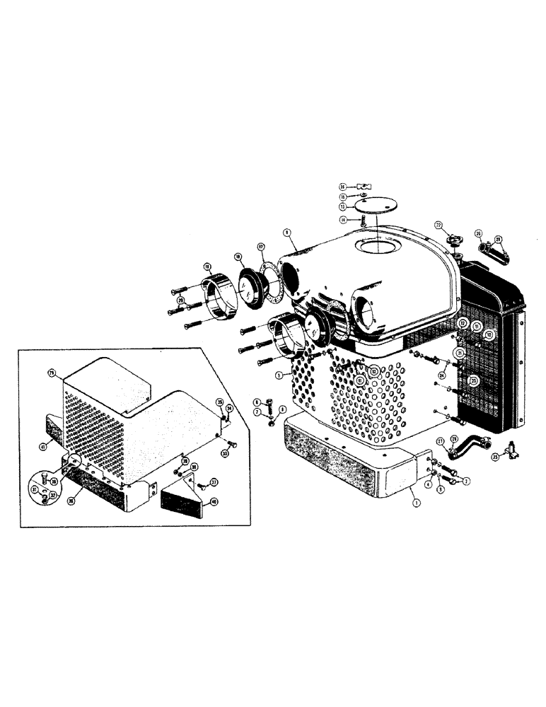 Схема запчастей Case 520 - (058) - RADIATOR, GRILLE CAP, AND GRILLE (05) - UPPERSTRUCTURE CHASSIS