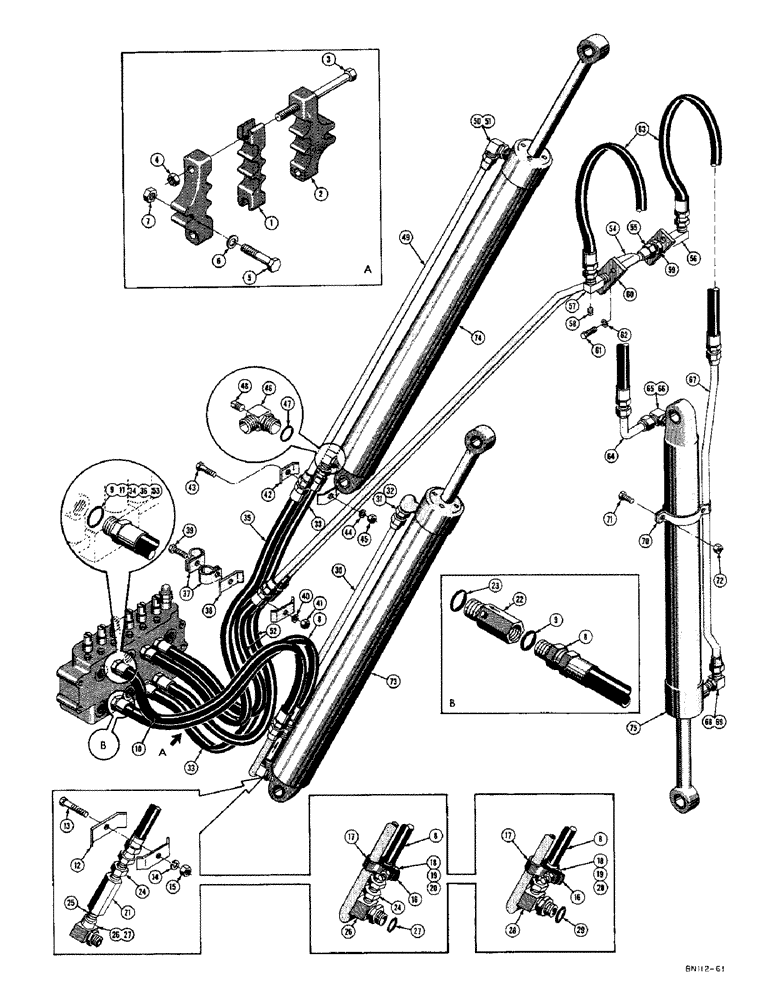 Схема запчастей Case 22 - (36) - BOOM, CROWD AND BUCKET CYLINDER HYDRAULICS, FOR USE WITH CYLINDERS WITHOUT TIE RODS ONLY 