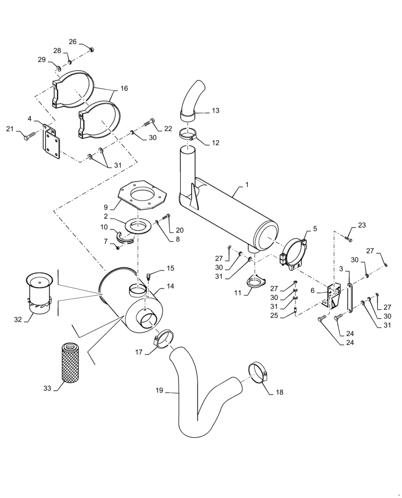 Схема запчастей Case SV211 - (10.254.AL[01]) - MUFFLER AND AIR CLEANER ASSEMBLY (10) - ENGINE