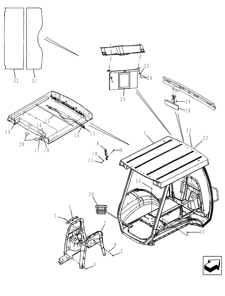 Схема запчастей Case 580SM - (90.150.09) - CANOPY, ROPS - FRAME, COVERS, MIRROR, VISOR (90) - PLATFORM, CAB, BODYWORK AND DECALS