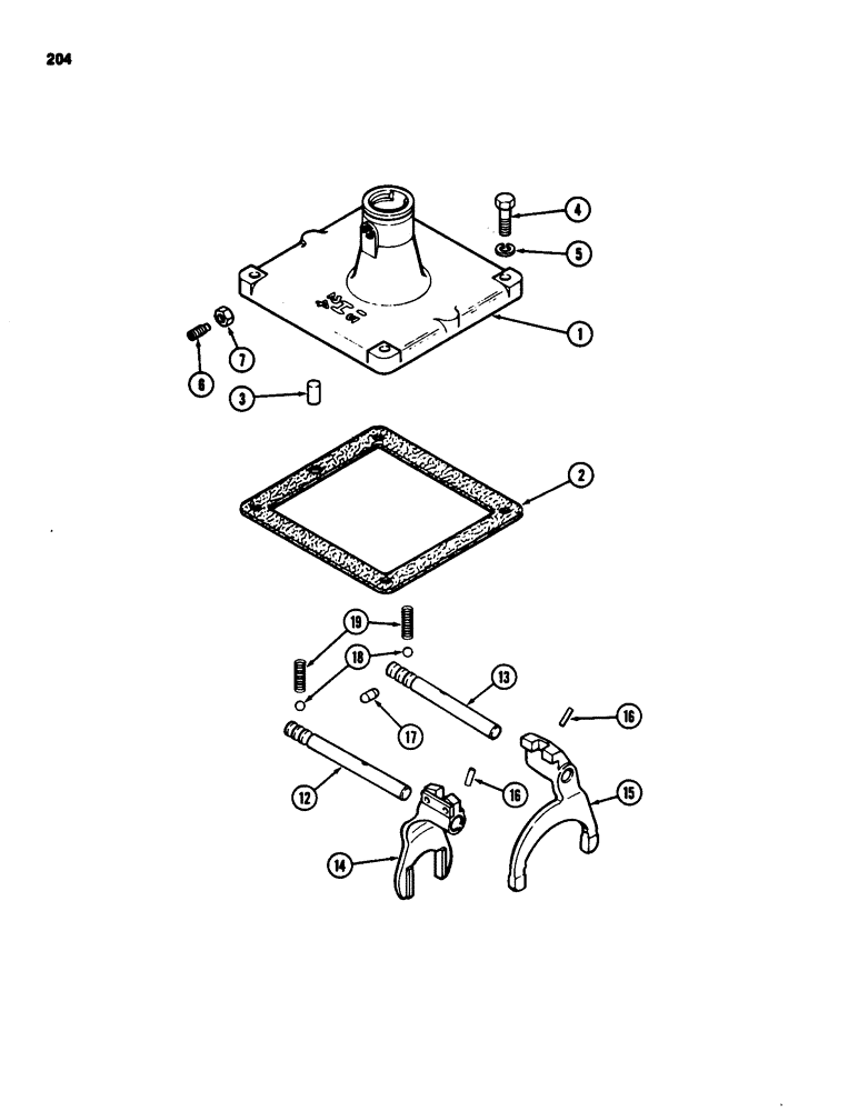 Схема запчастей Case 580D - (204) - TRANSAXLE SHIFTER MECHANISM, WITHOUT TURBOCHARGER (06) - POWER TRAIN