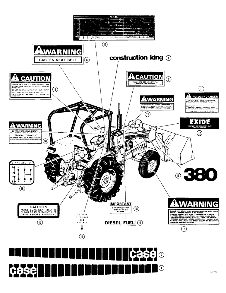 Схема запчастей Case 380CK - (204) - DECALS, BASIC TRACTOR (09) - CHASSIS/ATTACHMENTS