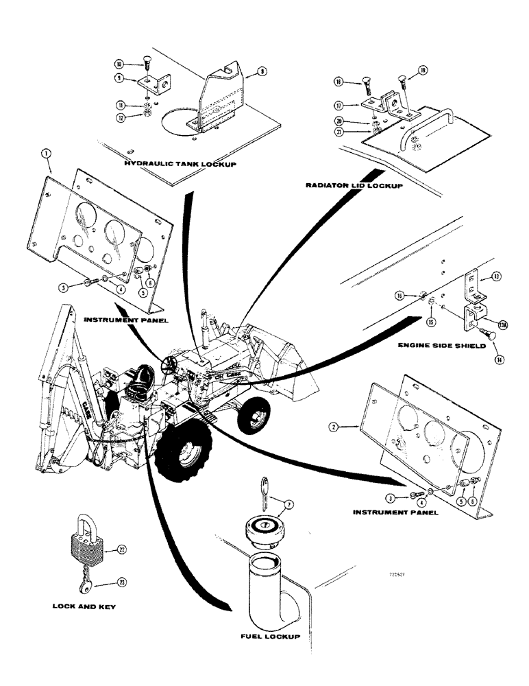 Схема запчастей Case 680CK - (390) - LOCKUP PARTS, INSTRUMENT PANEL LOCKUP, FUEL LOCKUP (90) - PLATFORM, CAB, BODYWORK AND DECALS