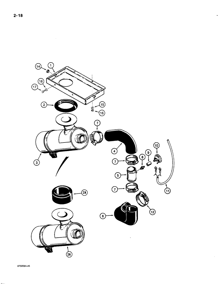 Схема запчастей Case 580K - (02-018) - AIR CLEANER AND AIR INTAKE PARTS, MODELS WITH TURBOCHARGED ENGINES (02) - ENGINE