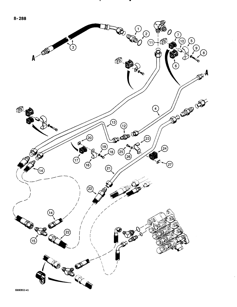 Схема запчастей Case 580K - (08-288) - EQUIPMENT HYDRAULIC SYSTEM, EQUIPMENT PUMP TO REAR EQUIPMENT LINES WITHOUT BACKHOE - LOADER ONLY (08) - HYDRAULICS