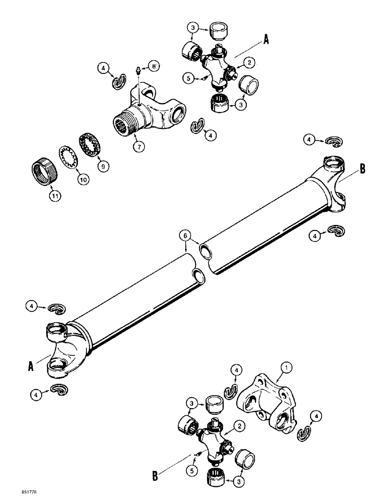 Схема запчастей Case 586E - (6-34) - DRIVE SHAFT FOR REAR DRIVE AXLE, FOUR WHEEL DRIVE MODELS (06) - POWER TRAIN