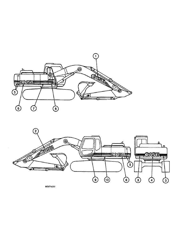 Схема запчастей Case 9045B - (9-116) - DECALS, MODEL IDENTIFICATION AND STRIPING (09) - CHASSIS