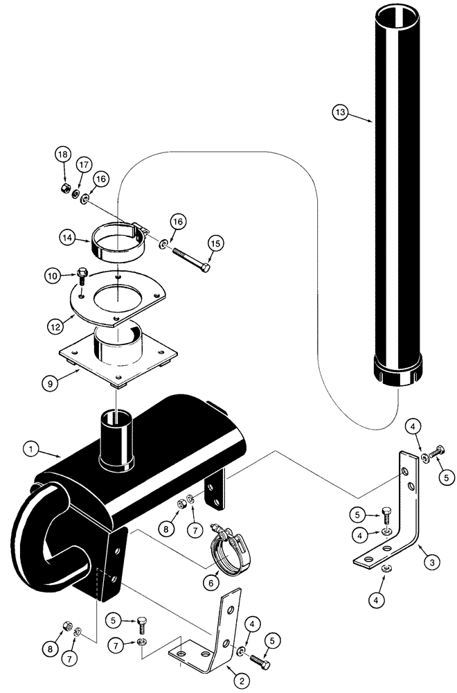 Схема запчастей Case 550H - (2-08) - MUFFLER - EXHAUST SYSTEM, MODELS WITH TURBOCHARGER (02) - ENGINE