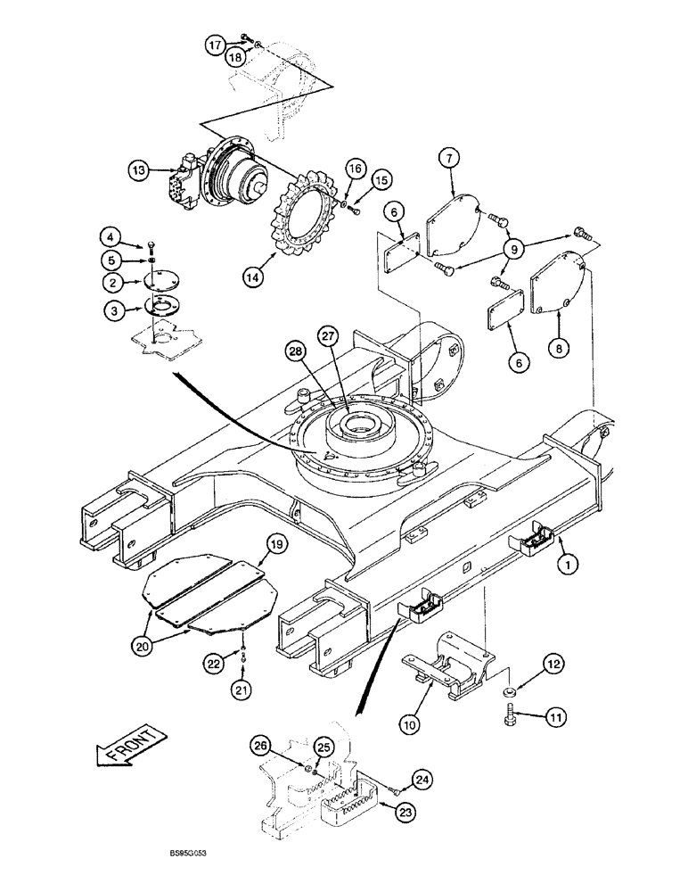 Схема запчастей Case 9060B - (5-02) - TRACK FRAME AND DRIVE SPROCKET (11) - TRACKS/STEERING