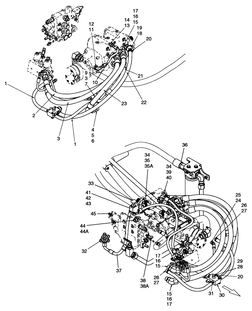 Схема запчастей Case 445 - (06-12) - HYDROSTATICS - PUMP TO DRIVE MOTORS (445 WITH PILOT CONTROL) (06) - POWER TRAIN