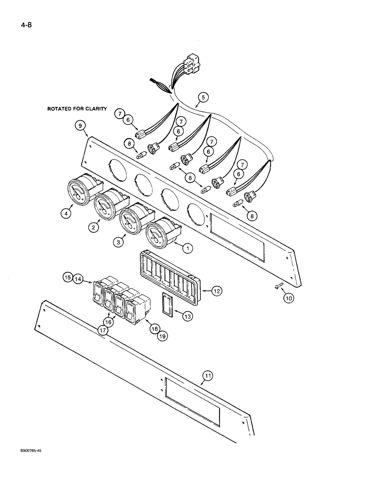 Схема запчастей Case 621 - (4-08) - OPTIONAL GAUGES AND OVERHEAD SWITCHES (04) - ELECTRICAL SYSTEMS